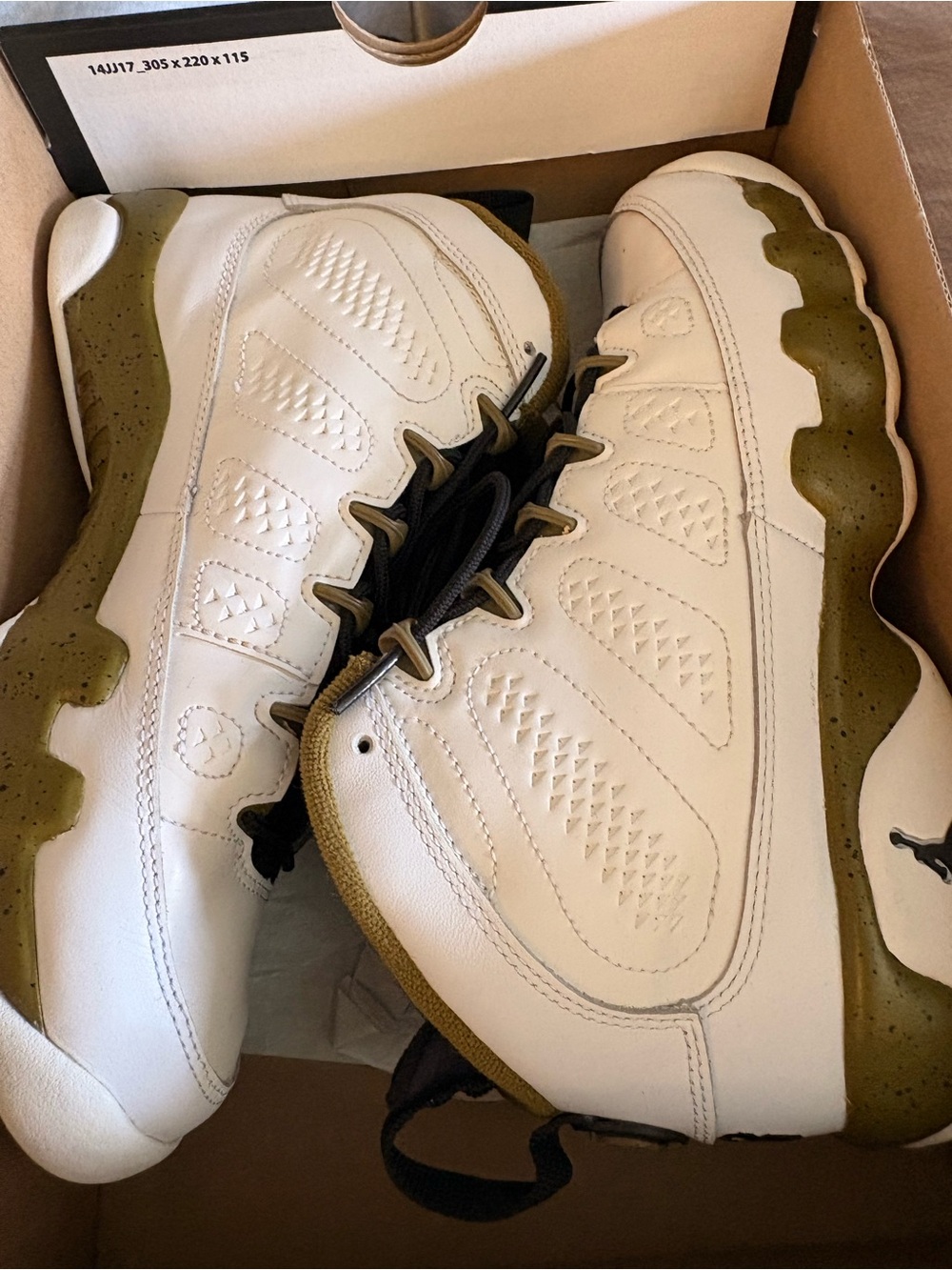 Nike White and Olive Green Kids Basketball Sneakers